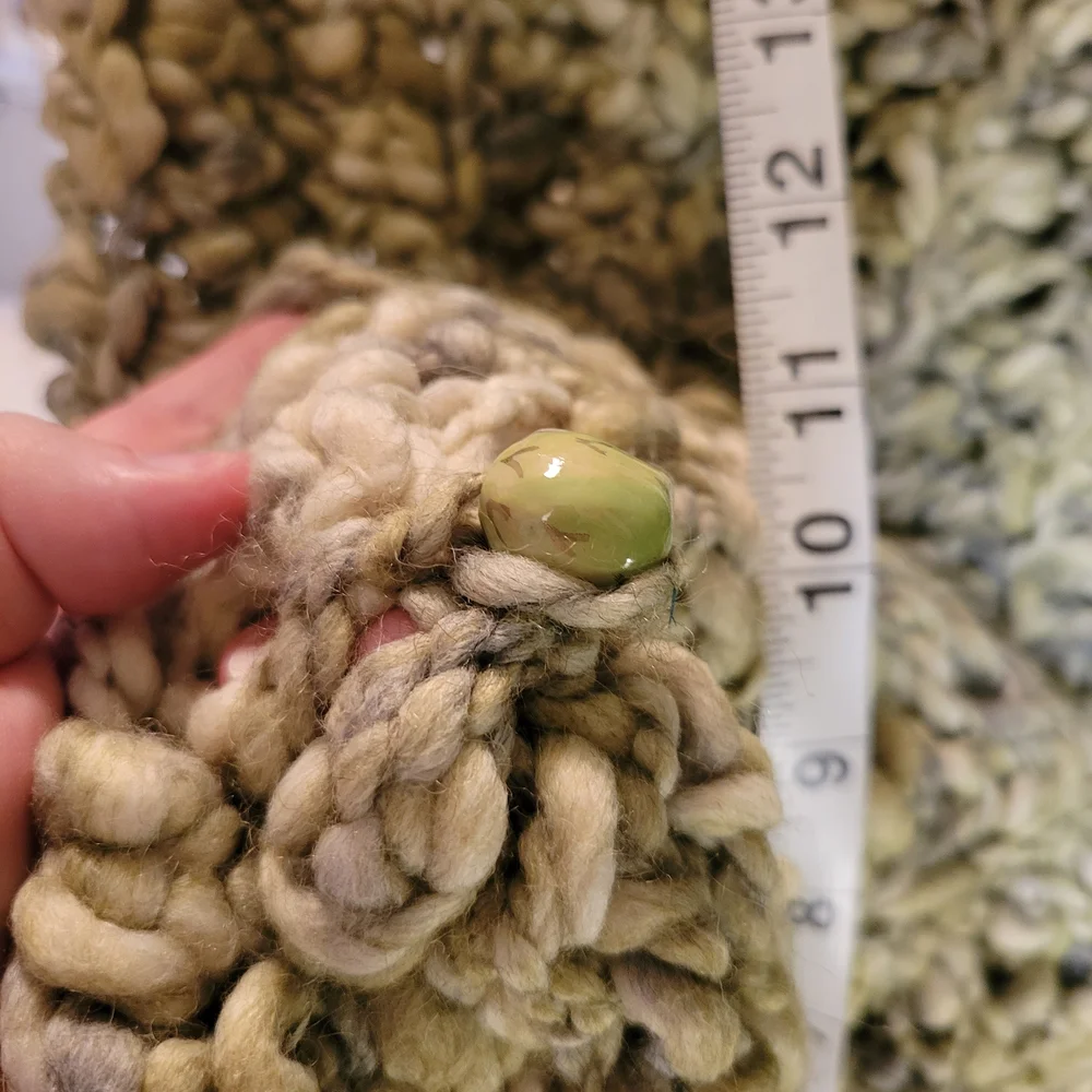 Handmade Chunky Tube Knit Scarf in Olive Green W/ Cute Owl Bead